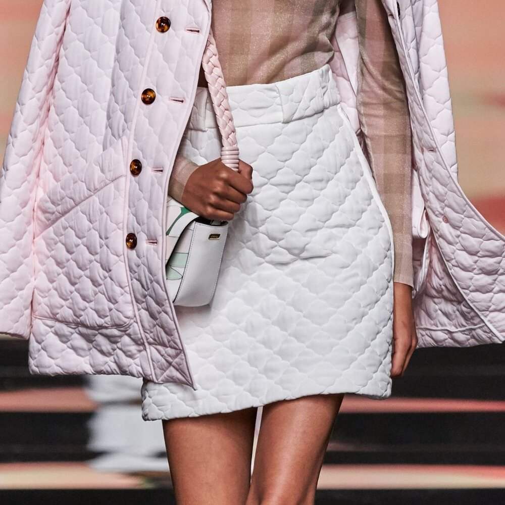 Fendi SS20 Runway Ivory Quilted Silk Crepe de Chine Mini Skirt